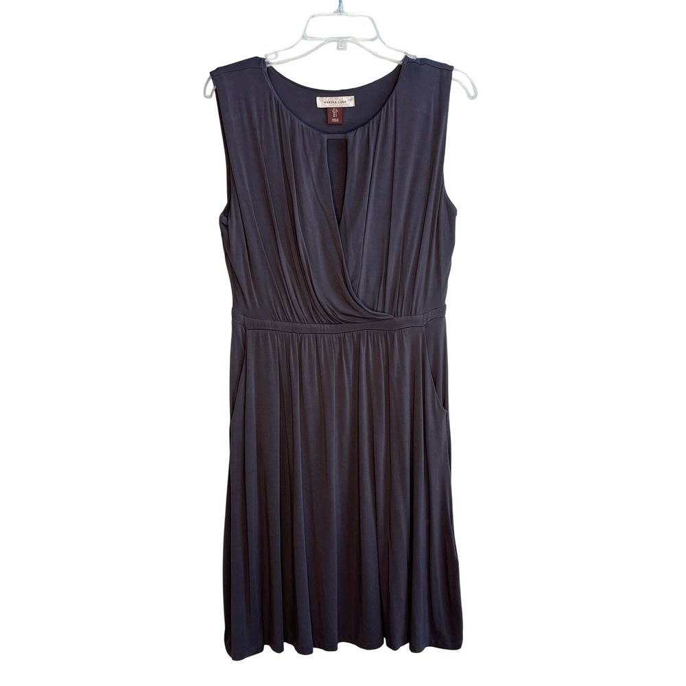 Marina Luna Sleeveless Faux Wrap Midi Dress Charcoal Gray Size L